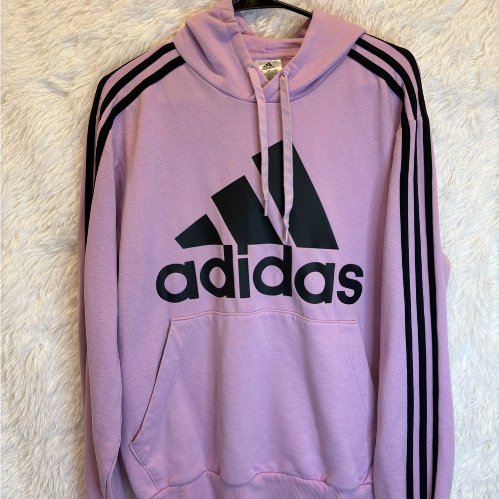 Adidas Lavender Pull Over Hoodie with Black Stripes | Athleisure | Large 💜🖤